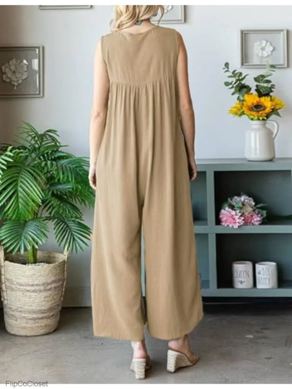 Womens Cotton Wide Leg Stretchy Jumpsuit Casual Romper Sleeveless